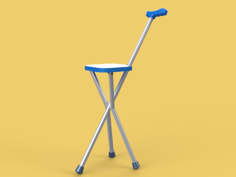 PORTABLE CANE STICK CHAIR WALKING SEAT STOOL POLE CRUTCH FOLDING Modèle 3D