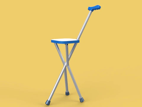 PORTABLE CANE STICK CHAIR WALKING SEAT STOOL POLE CRUTCH FOLDING 3D Model