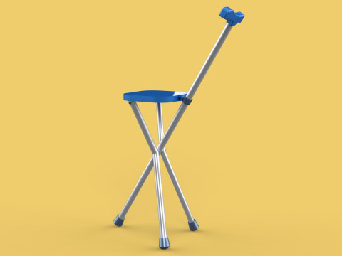 PORTABLE CANE STICK CHAIR WALKING SEAT STOOL POLE CRUTCH FOLDING Modèle 3D