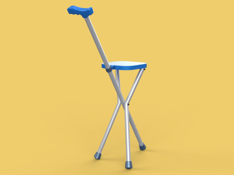 PORTABLE CANE STICK CHAIR WALKING SEAT STOOL POLE CRUTCH FOLDING Modèle 3D
