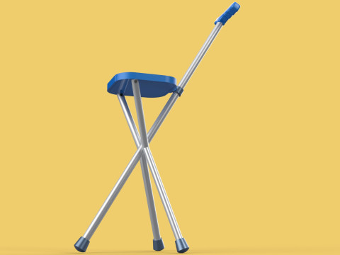 PORTABLE CANE STICK CHAIR WALKING SEAT STOOL POLE CRUTCH FOLDING Modèle 3D