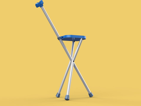PORTABLE CANE STICK CHAIR WALKING SEAT STOOL POLE CRUTCH FOLDING Modèle 3D
