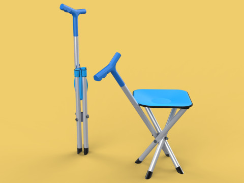 CANE STICK CHAIR WALKING SEAT STOOL POLE CRUTCH FOLDING PORTABLE 3D Модель