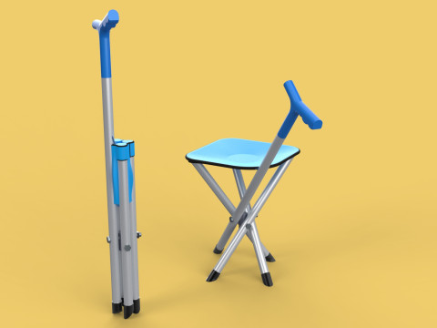 CANE STICK CHAIR WALKING SEAT STOOL POLE CRUTCH FOLDING PORTABLE 3D Модель