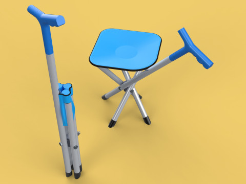 CANE STICK CHAIR WALKING SEAT STOOL POLE CRUTCH FOLDING PORTABLE 3D Модель