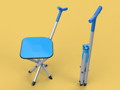 CANE STICK CHAIR WALKING SEAT STOOL POLE CRUTCH FOLDING PORTABLE 3D Модель