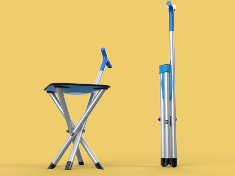 CANE STICK CHAIR WALKING SEAT STOOL POLE CRUTCH FOLDING PORTABLE 3D Модель