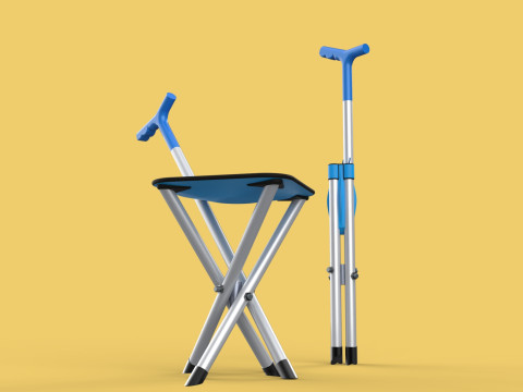 CANE STICK CHAIR WALKING SEAT STOOL POLE CRUTCH FOLDING PORTABLE 3D Модель