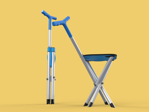 CANE STICK CHAIR WALKING SEAT STOOL POLE CRUTCH FOLDING PORTABLE 3D Модель
