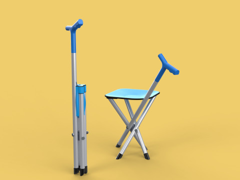 CANE STICK CHAIR WALKING SEAT STOOL POLE CRUTCH FOLDING PORTABLE 3D Модель