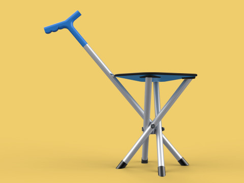 CANE STICK CHAIR WALKING SEAT STOOL POLE CRUTCH FOLDING PORTABLE 3D Модель