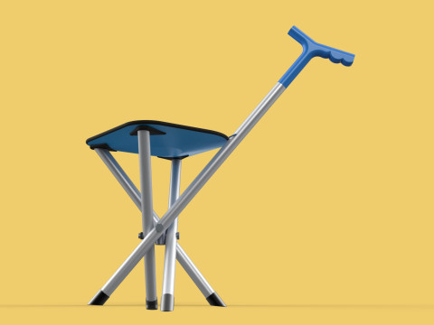 CANE STICK CHAIR WALKING SEAT STOOL POLE CRUTCH FOLDING PORTABLE 3D Модель