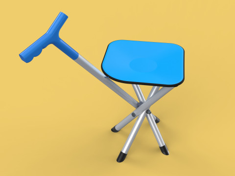 CANE STICK CHAIR WALKING SEAT STOOL POLE CRUTCH FOLDING PORTABLE 3D Модель