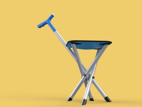 CANE STICK CHAIR WALKING SEAT STOOL POLE CRUTCH FOLDING PORTABLE 3D Модель