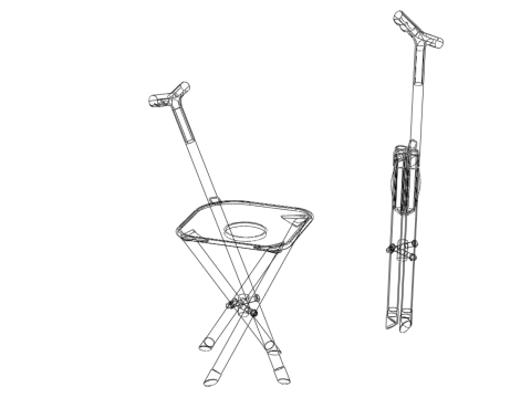 CANE STICK CHAIR WALKING SEAT STOOL POLE CRUTCH FOLDING PORTABLE 3D Модель