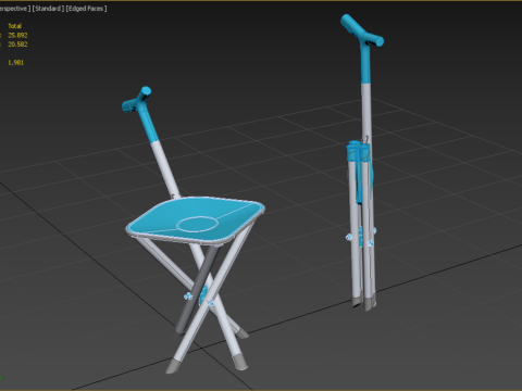 CANE STICK CHAIR WALKING SEAT STOOL POLE CRUTCH FOLDING PORTABLE 3D Модель