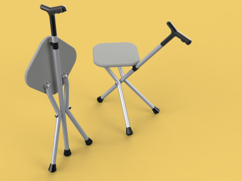 STICK CANE CHAIR WALKING SEAT STOOL POLE CRUTCH FOLDING PORTABLE Modelo 3D