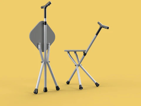 STICK CANE CHAIR WALKING SEAT STOOL POLE CRUTCH FOLDING PORTABLE 3D Model