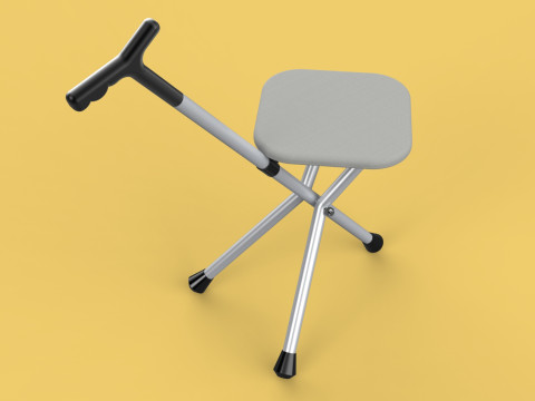 STICK CANE CHAIR WALKING SEAT STOOL POLE CRUTCH FOLDING PORTABLE Modelo 3D
