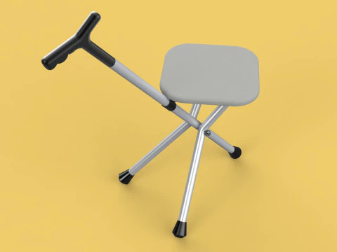 STICK CANE CHAIR WALKING SEAT STOOL POLE CRUTCH FOLDING PORTABLE 3D Model