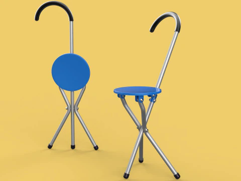 TREPPIEDE BASTONE SEDIA IN CANNA SEDILE DA CAMMINO SGABELLO ASTA PIEGHEVOLE PORTATILE Modello 3D