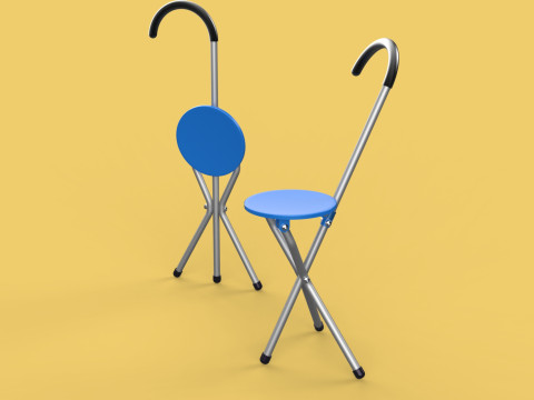 TRIPOD STICK CANE CHAIR WALKING SEAT STOOL POLE FOLDING PORTABLE 3D मॉडल