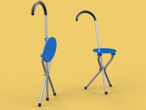 TRIPOD STICK CANE CHAIR WALKING SEAT STOOL POLE FOLDING PORTABLE 3D मॉडल