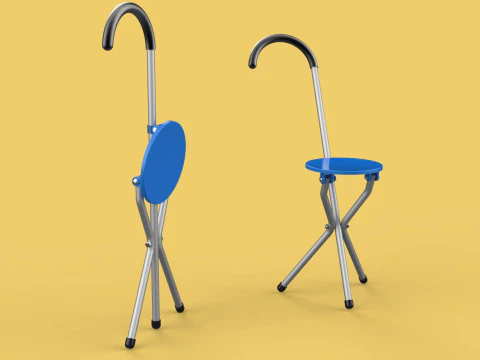 TRIPOD STICK CANE CHAIR WALKING SEAT STOOL POLE FOLDING PORTABLE 3D Model