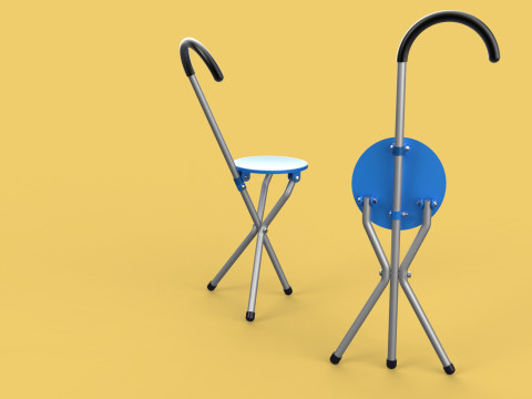 TRIPOD STICK CANE CHAIR WALKING SEAT STOOL POLE FOLDING PORTABLE 3D मॉडल