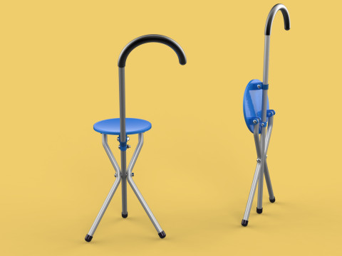 TRIPOD STICK CANE CHAIR WALKING SEAT STOOL POLE FOLDING PORTABLE 3D मॉडल