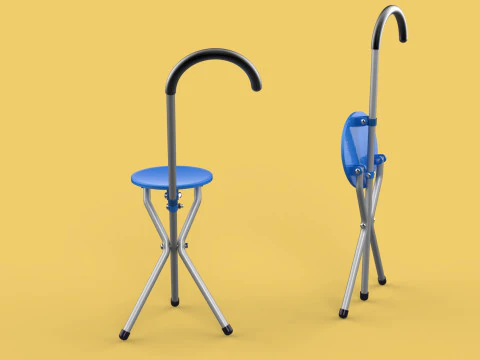 TRIPOD STICK CANE CHAIR WALKING SEAT STOOL POLE FOLDING PORTABLE 3D Model