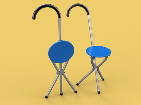 TRIPOD STICK CANE CHAIR WALKING SEAT STOOL POLE FOLDING PORTABLE 3D मॉडल