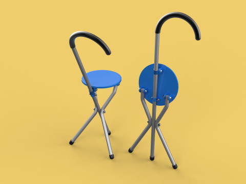 TRIPOD STICK CANE CHAIR WALKING SEAT STOOL POLE FOLDING PORTABLE 3D मॉडल