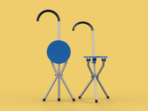 TRIPOD STICK CANE CHAIR WALKING SEAT STOOL POLE FOLDING PORTABLE 3D मॉडल