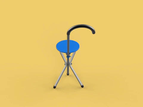 TRIPOD STICK CANE CHAIR WALKING SEAT STOOL POLE FOLDING PORTABLE 3D Model