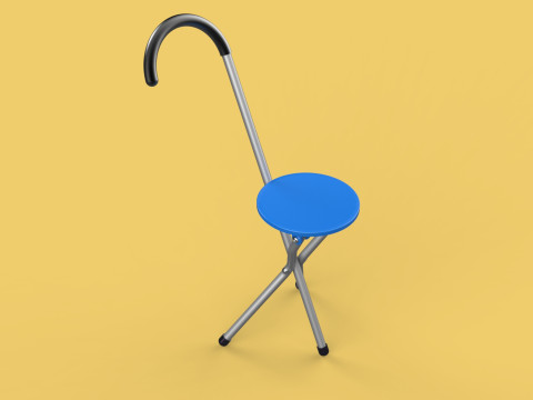 TRIPOD STICK CANE CHAIR WALKING SEAT STOOL POLE FOLDING PORTABLE 3D मॉडल