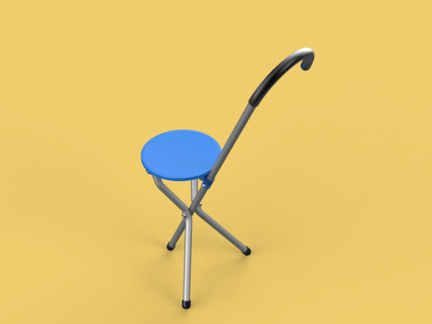 TRIPOD STICK CANE CHAIR WALKING SEAT STOOL POLE FOLDING PORTABLE 3D मॉडल