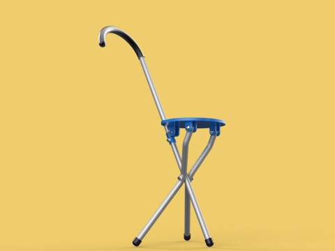 TRIPOD STICK CANE CHAIR WALKING SEAT STOOL POLE FOLDING PORTABLE 3D मॉडल
