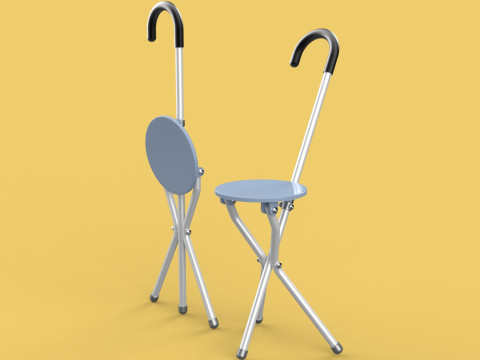 WALKING STICK CANE CHAIR SEAT STOOL POLE CRUTCH FOLDING PORTABLE Modelo 3D
