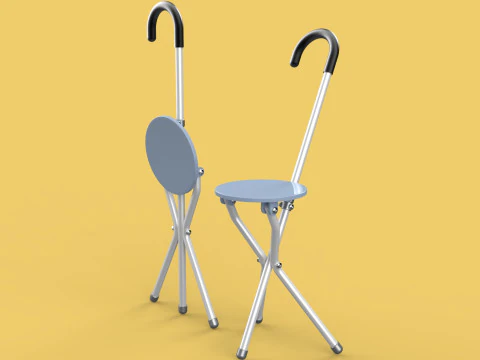 WANDELSTOK RIET STOEL ZITTING KRUK POOL KRUK OPVOUWBAAR DRAAGBAAR 3D Model