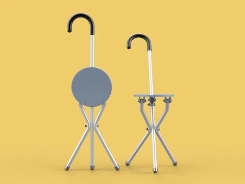 WALKING STICK CANE CHAIR SEAT STOOL POLE CRUTCH FOLDING PORTABLE 3D Model