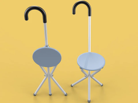 WALKING STICK CANE CHAIR SEAT STOOL POLE CRUTCH FOLDING PORTABLE 3D Model