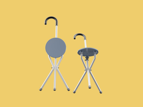 WALKING STICK CANE CHAIR SEAT STOOL POLE CRUTCH FOLDING PORTABLE Modèle 3D