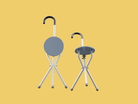 WALKING STICK CANE CHAIR SEAT STOOL POLE CRUTCH FOLDING PORTABLE 3D Model