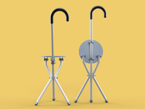 WALKING STICK CANE CHAIR SEAT STOOL POLE CRUTCH FOLDING PORTABLE Modèle 3D