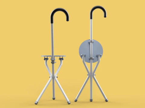 WALKING STICK CANE CHAIR SEAT STOOL POLE CRUTCH FOLDING PORTABLE 3D Model