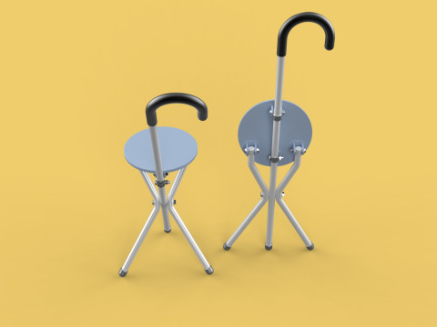 WALKING STICK CANE CHAIR SEAT STOOL POLE CRUTCH FOLDING PORTABLE Modèle 3D