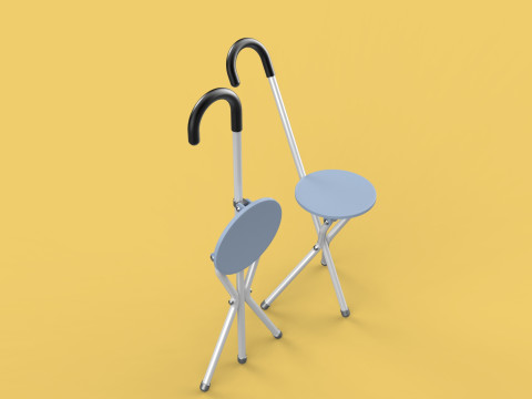 WALKING STICK CANE CHAIR SEAT STOOL POLE CRUTCH FOLDING PORTABLE Modèle 3D