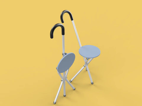 WALKING STICK CANE CHAIR SEAT STOOL POLE CRUTCH FOLDING PORTABLE 3D Model