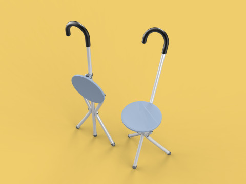 WALKING STICK CANE CHAIR SEAT STOOL POLE CRUTCH FOLDING PORTABLE Modèle 3D